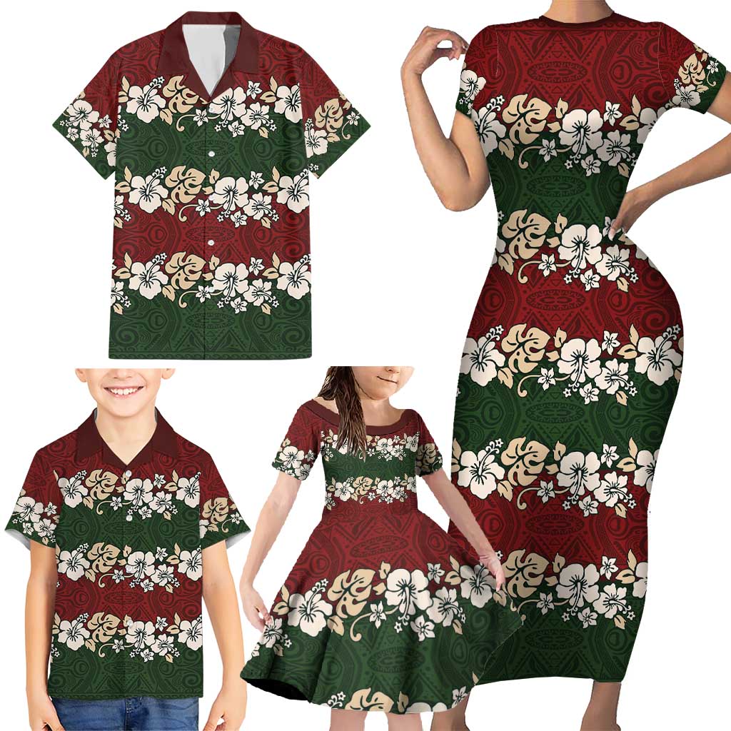 Hawaiian Hibiscus Christmas Color Family Matching Short Sleeve Bodycon Dress and Hawaiian Shirt Unique LT01 - Polynesian Pride