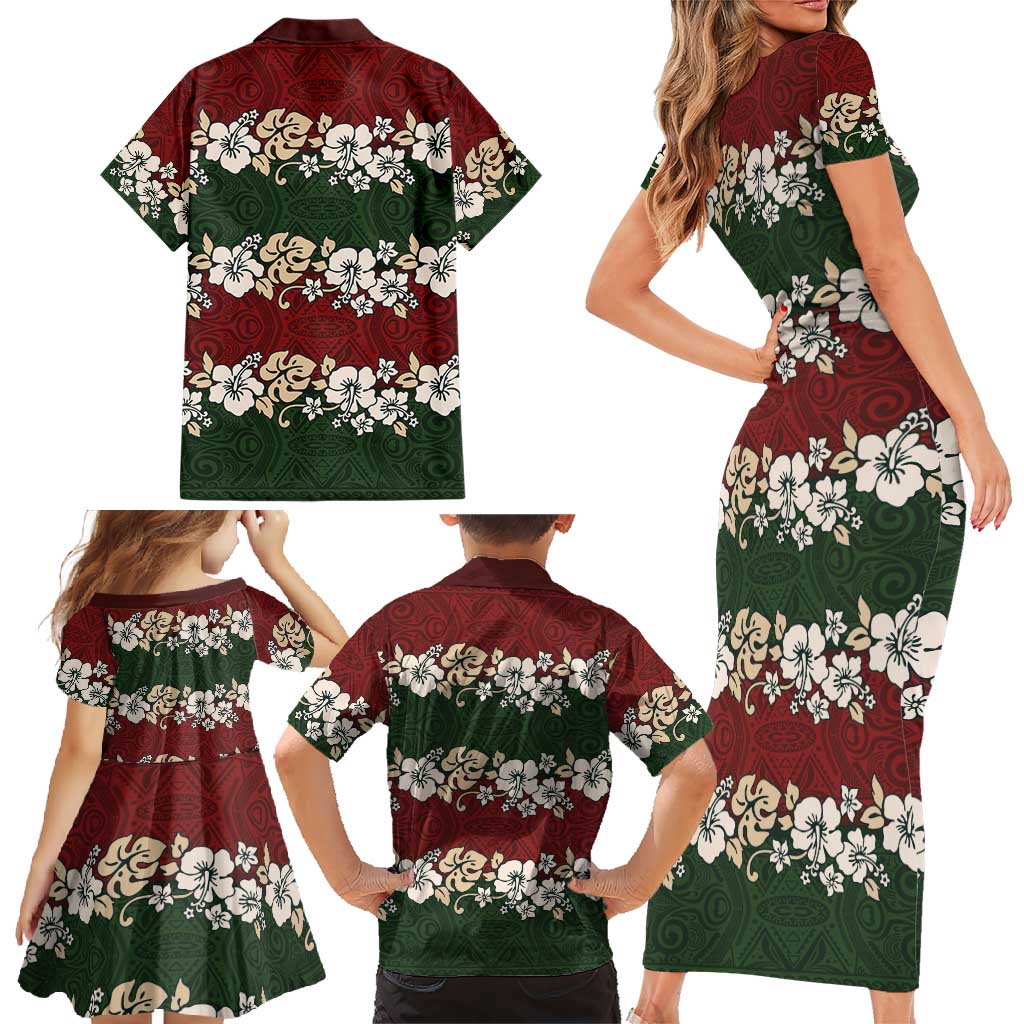 Hawaiian Hibiscus Christmas Color Family Matching Short Sleeve Bodycon Dress and Hawaiian Shirt Unique LT01 - Polynesian Pride