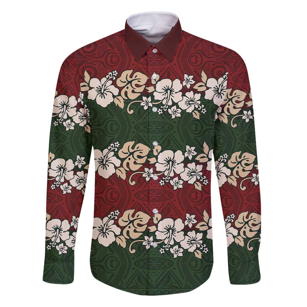 Hawaiian Hibiscus Christmas Color Family Matching Short Sleeve Bodycon Dress and Hawaiian Shirt Unique LT01 Dad's Shirt - Long Sleeve Red - Polynesian Pride