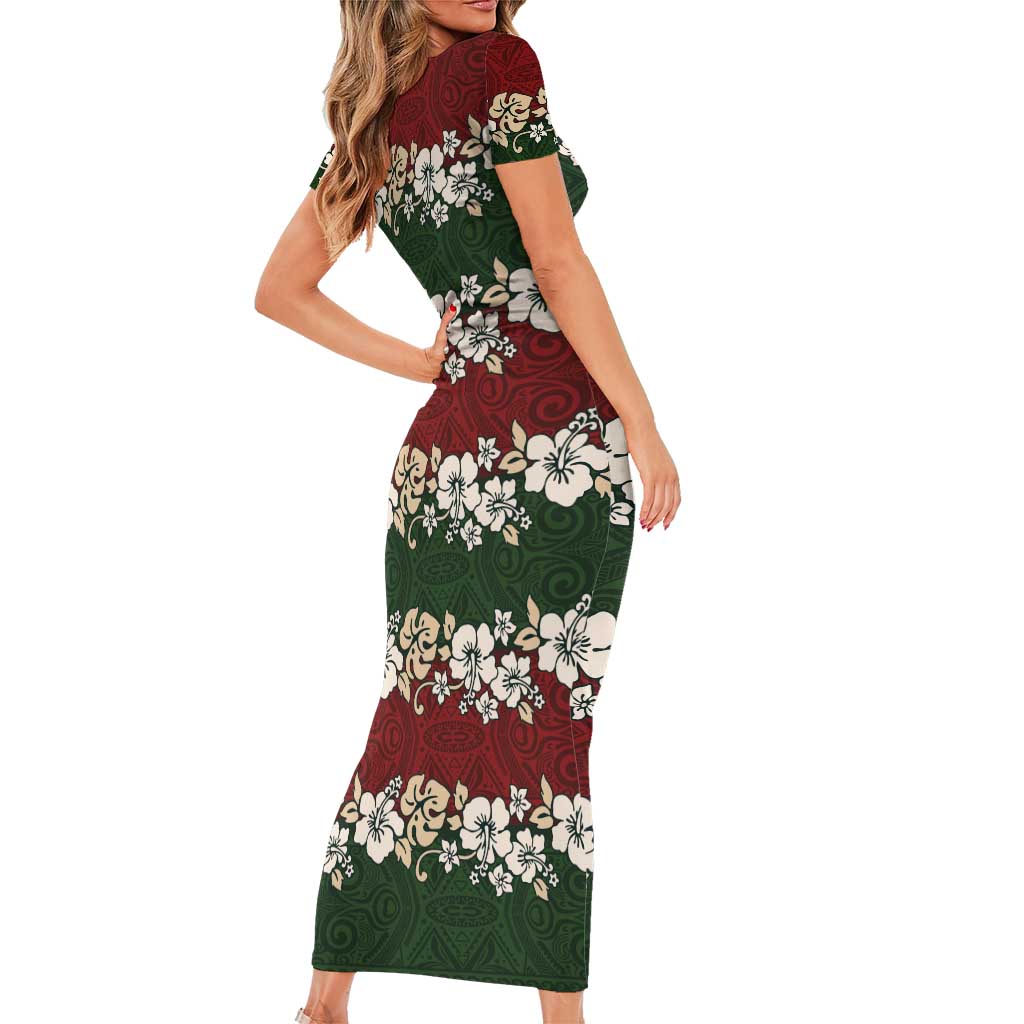 Hawaiian Hibiscus Christmas Color Family Matching Short Sleeve Bodycon Dress and Hawaiian Shirt Unique LT01 - Polynesian Pride