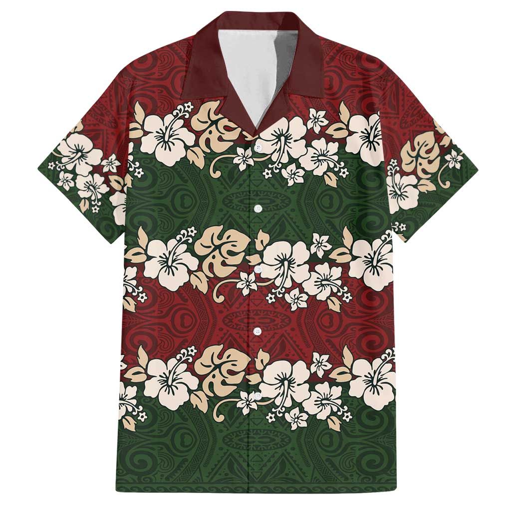 Hawaiian Hibiscus Christmas Color Family Matching Tank Maxi Dress and Hawaiian Shirt Unique LT01 Dad's Shirt - Short Sleeve Red - Polynesian Pride