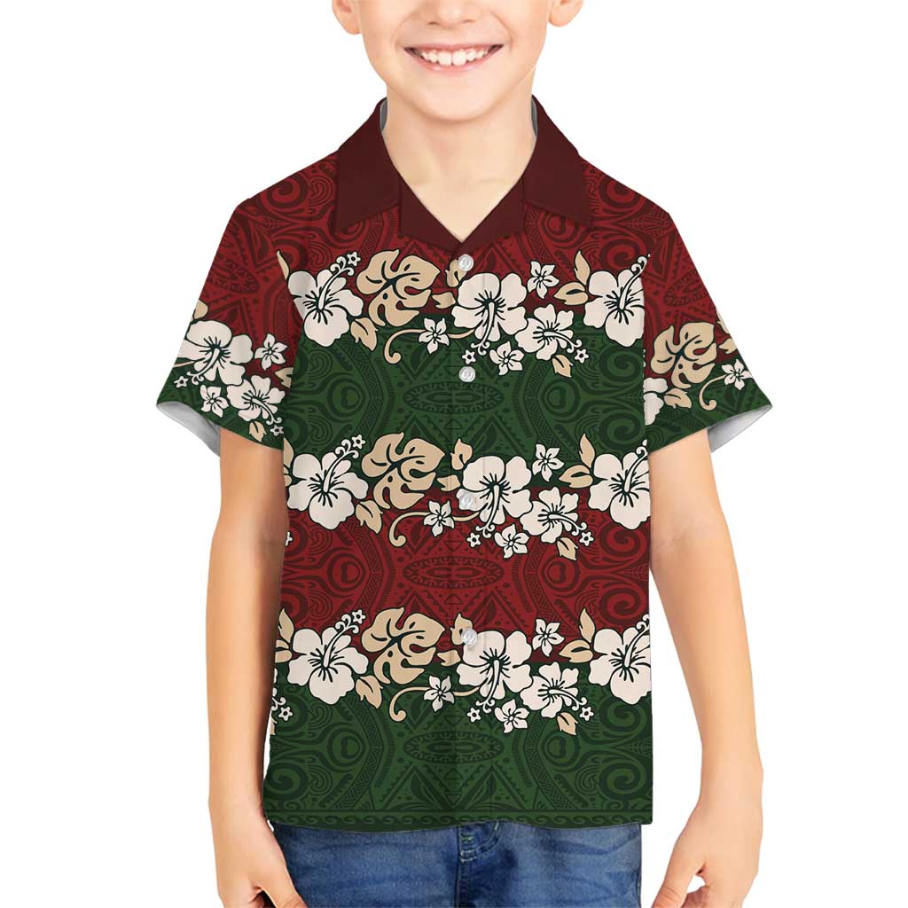 Hawaiian Hibiscus Christmas Color Family Matching Tank Maxi Dress and Hawaiian Shirt Unique LT01 Son's Shirt Red - Polynesian Pride