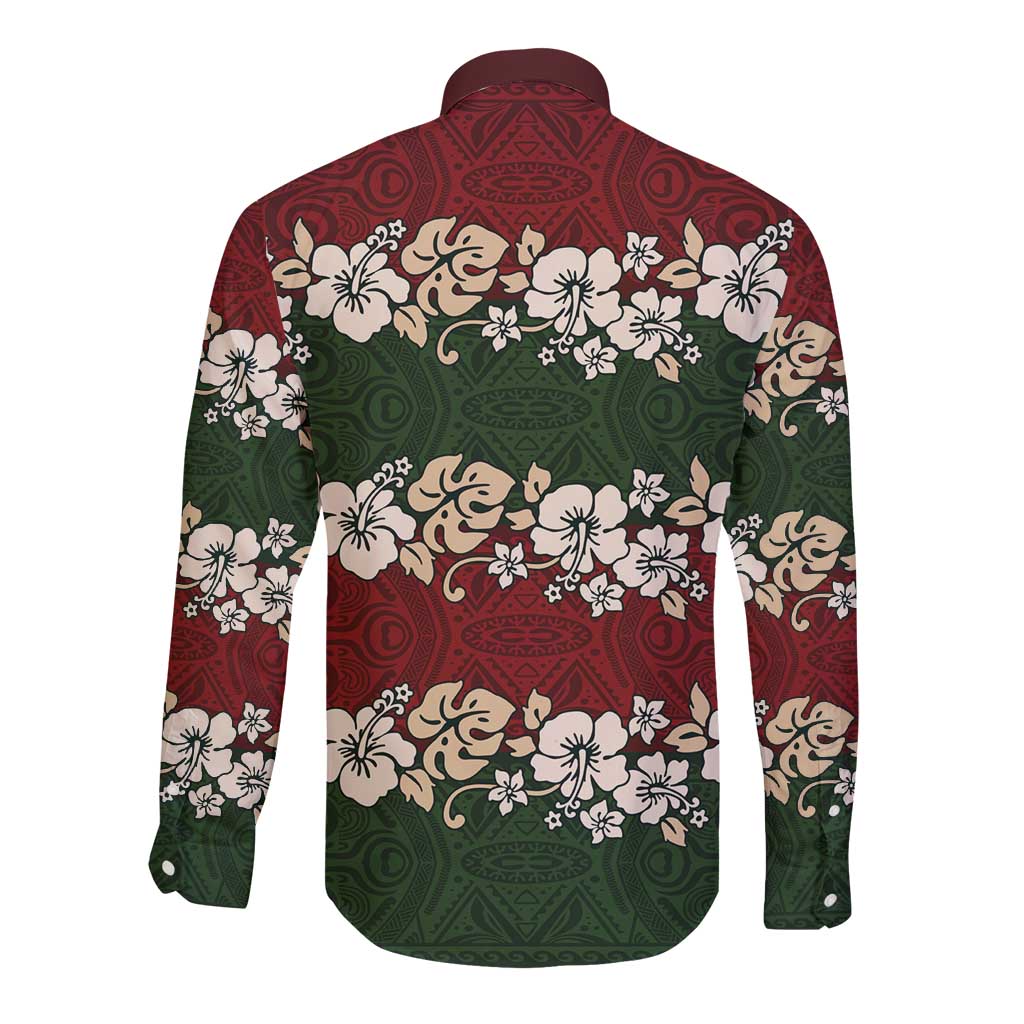 Hawaiian Hibiscus Christmas Color Long Sleeve Button Shirt Unique