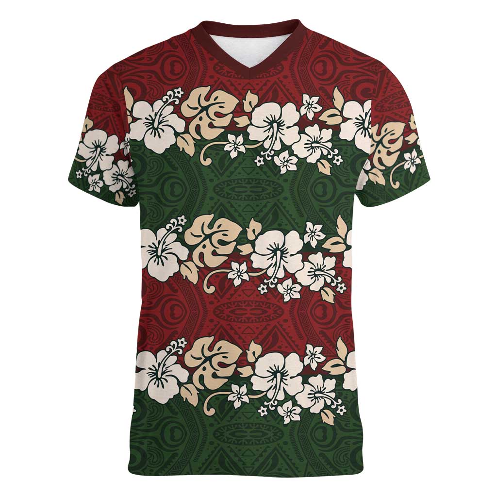 Hawaiian Hibiscus Christmas Color Women V-Neck T-Shirt Unique