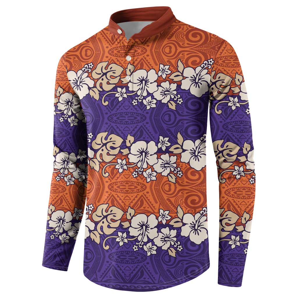 Hawaiian Hibiscus Button Sweatshirt Orange and Purple Unique