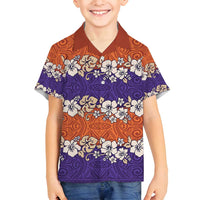 Hawaiian Hibiscus Family Matching Long Sleeve Bodycon Dress and Hawaiian Shirt Orange and Purple Unique LT01 Son's Shirt Orange - Polynesian Pride