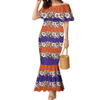 Hawaiian Hibiscus Family Matching Mermaid Dress and Hawaiian Shirt Orange and Purple Unique LT01 Mom's Dress Orange - Polynesian Pride