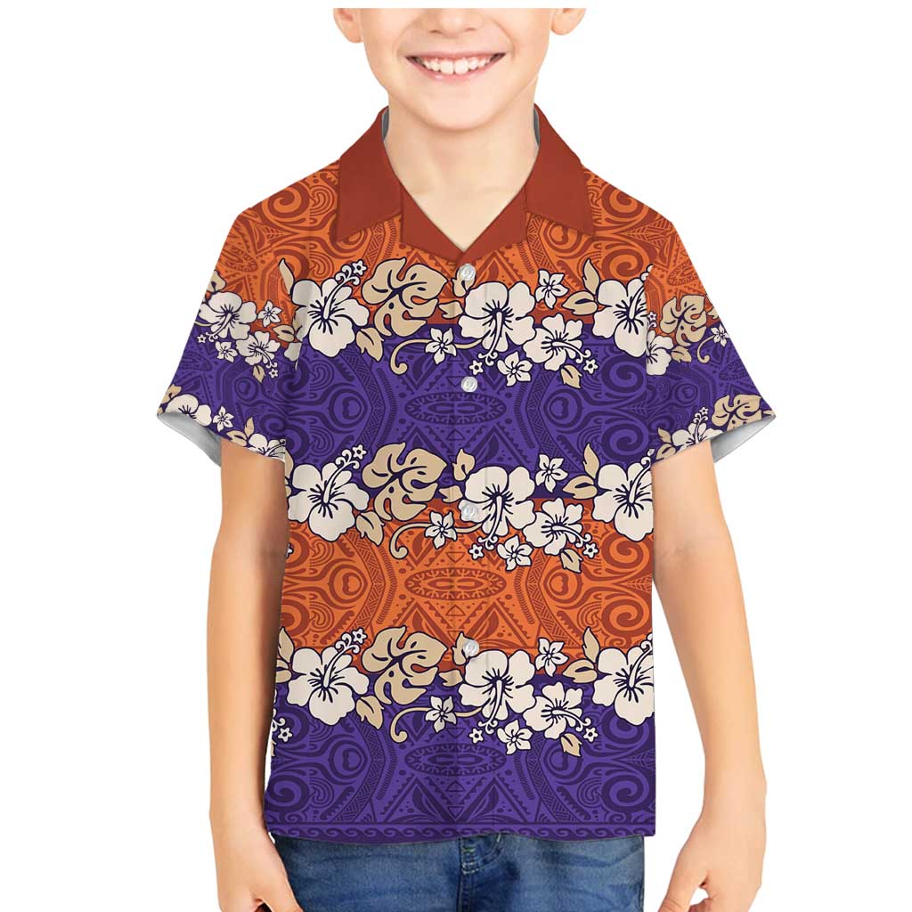 Hawaiian Hibiscus Family Matching Mermaid Dress and Hawaiian Shirt Orange and Purple Unique LT01 Son's Shirt Orange - Polynesian Pride