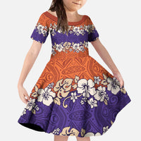 Hawaiian Hibiscus Family Matching Off The Shoulder Long Sleeve Dress and Hawaiian Shirt Orange and Purple Unique LT01 Daughter's Dress Orange - Polynesian Pride