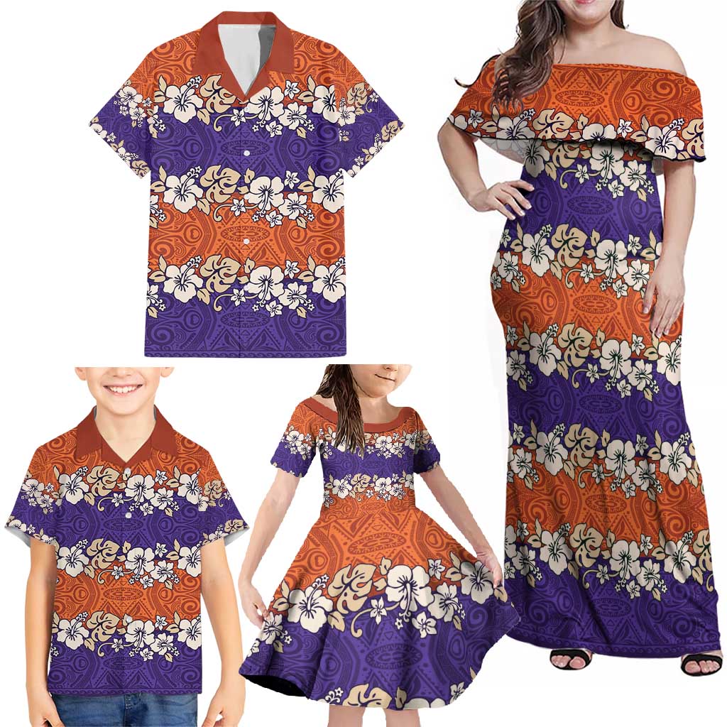 Hawaiian Hibiscus Family Matching Off Shoulder Maxi Dress and Hawaiian Shirt Orange and Purple Unique LT01 - Polynesian Pride
