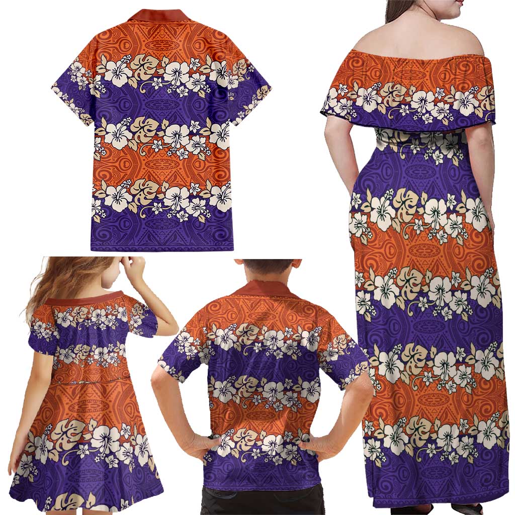 Hawaiian Hibiscus Family Matching Off Shoulder Maxi Dress and Hawaiian Shirt Orange and Purple Unique LT01 - Polynesian Pride
