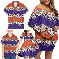 Hawaiian Hibiscus Family Matching Off Shoulder Short Dress and Hawaiian Shirt Orange and Purple Unique LT01 - Polynesian Pride