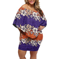 Hawaiian Hibiscus Family Matching Off Shoulder Short Dress and Hawaiian Shirt Orange and Purple Unique LT01 Mom's Dress Orange - Polynesian Pride