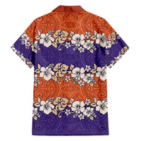 Hawaiian Hibiscus Family Matching Puletasi and Hawaiian Shirt Orange and Purple Unique