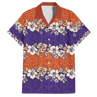 Hawaiian Hibiscus Family Matching Short Sleeve Bodycon Dress and Hawaiian Shirt Orange and Purple Unique LT01 Dad's Shirt - Short Sleeve Orange - Polynesian Pride