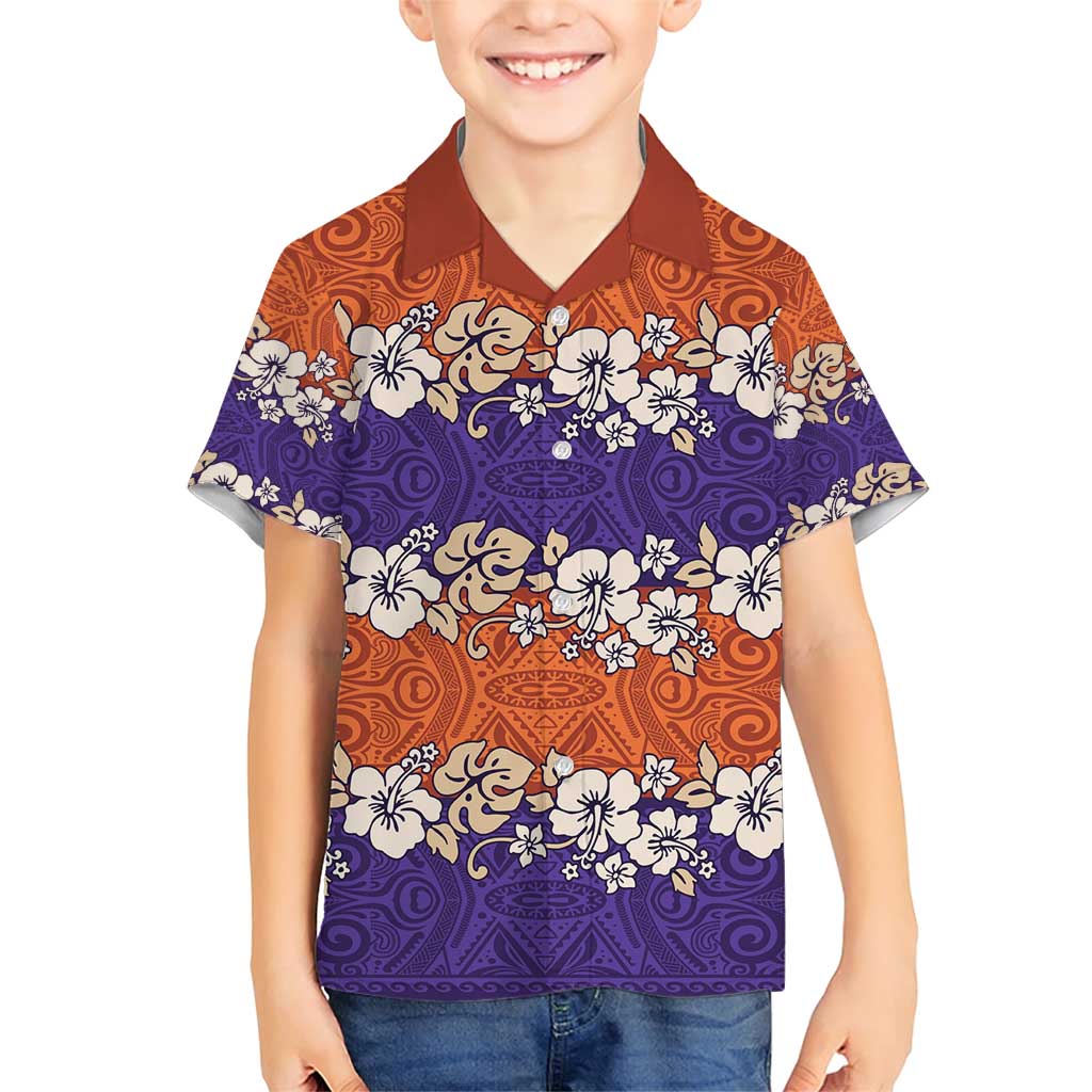 Hawaiian Hibiscus Family Matching Short Sleeve Bodycon Dress and Hawaiian Shirt Orange and Purple Unique LT01 Son's Shirt Orange - Polynesian Pride