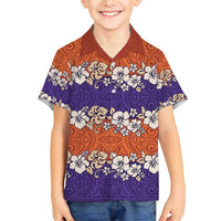 Hawaiian Hibiscus Family Matching Short Sleeve Bodycon Dress and Hawaiian Shirt Orange and Purple Unique LT01 Son's Shirt Orange - Polynesian Pride