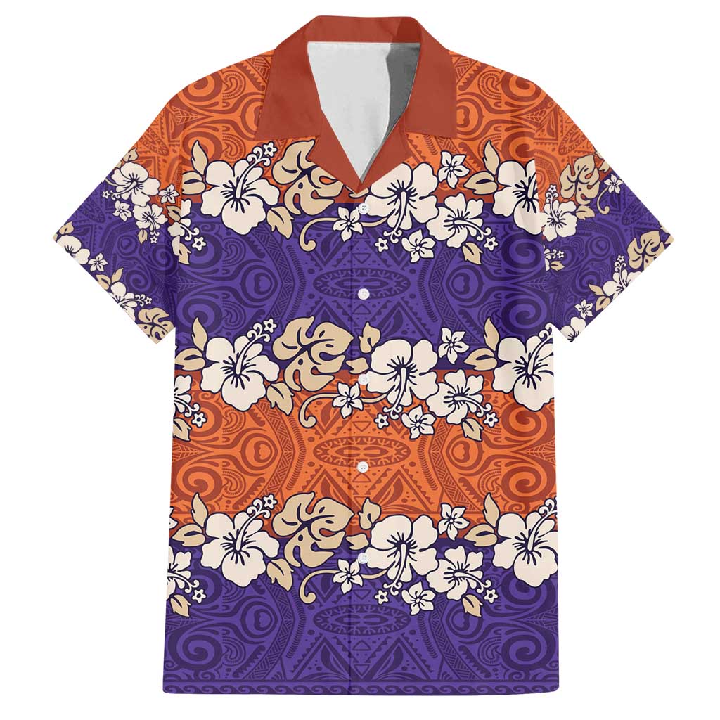 Hawaiian Hibiscus Family Matching Summer Maxi Dress and Hawaiian Shirt Orange and Purple Unique LT01 Dad's Shirt - Short Sleeve Orange - Polynesian Pride