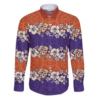 Hawaiian Hibiscus Family Matching Summer Maxi Dress and Hawaiian Shirt Orange and Purple Unique LT01 Dad's Shirt - Long Sleeve Orange - Polynesian Pride