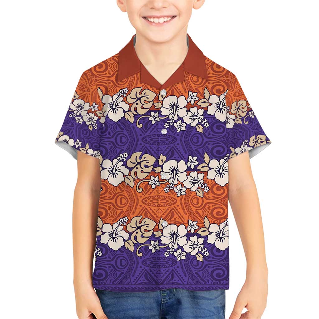 Hawaiian Hibiscus Family Matching Summer Maxi Dress and Hawaiian Shirt Orange and Purple Unique LT01 Son's Shirt Orange - Polynesian Pride