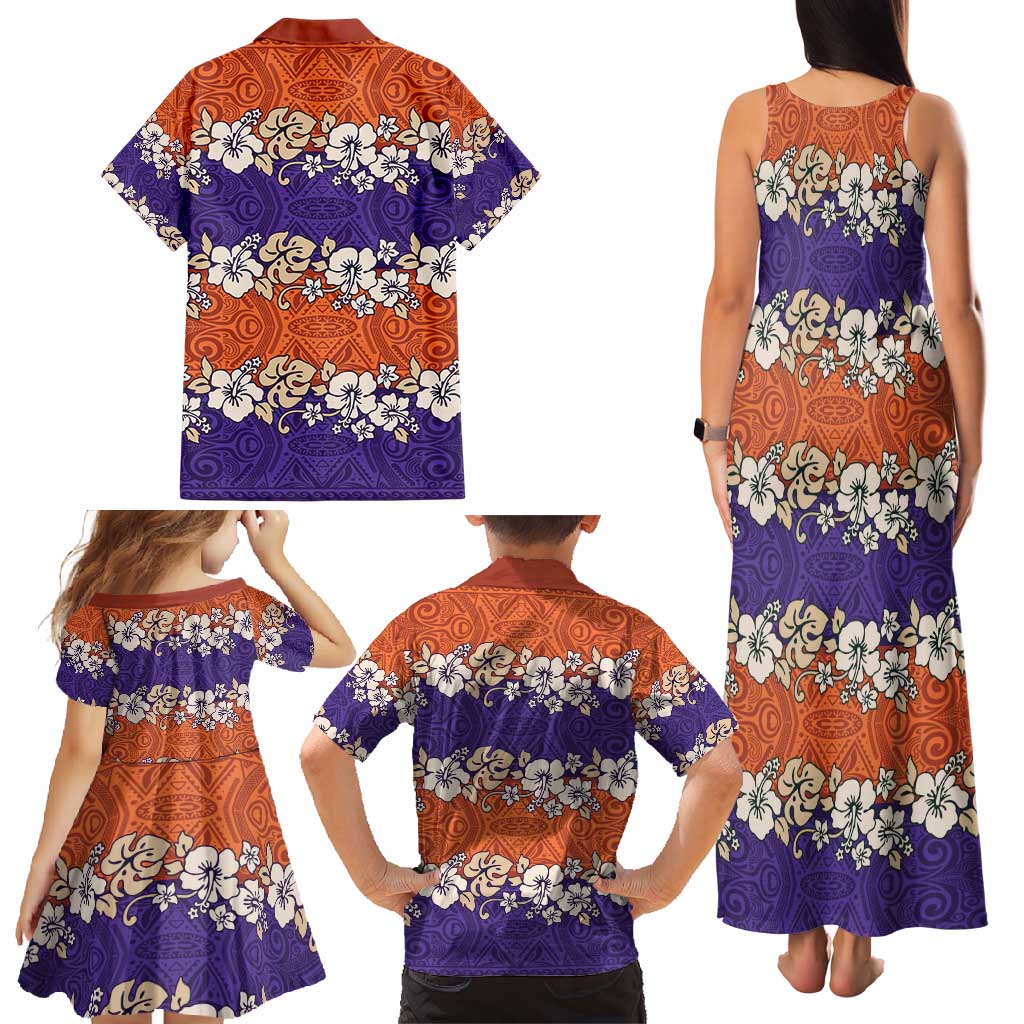 Hawaiian Hibiscus Family Matching Tank Maxi Dress and Hawaiian Shirt Orange and Purple Unique LT01 - Polynesian Pride