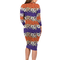 Hawaiian Hibiscus Long Sleeve Bodycon Dress Orange and Purple Unique LT01 - Polynesian Pride