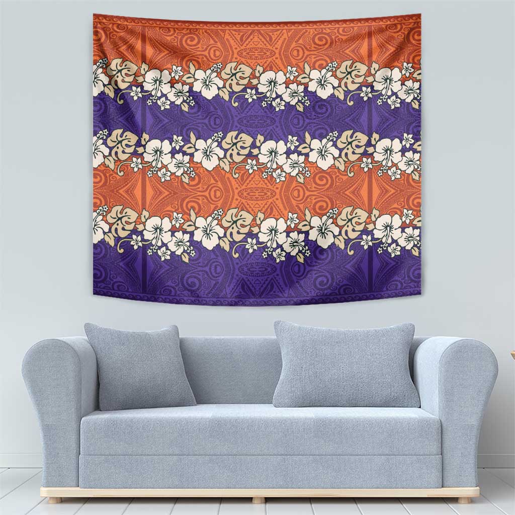 Hawaiian Hibiscus Tapestry Orange and Purple Unique