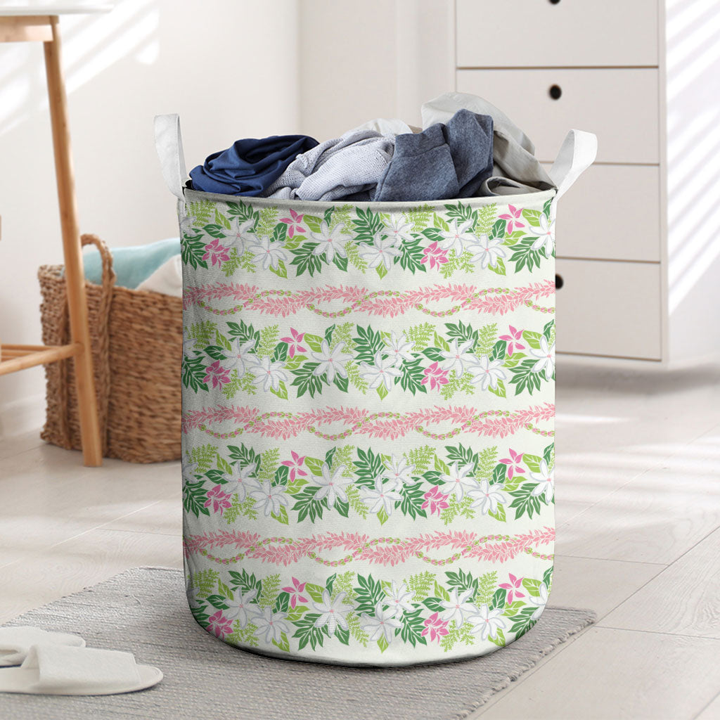 Monstera Tiare Plumeria Lei Pattern Laundry Basket Green Version LT01 Green - Polynesian Pride