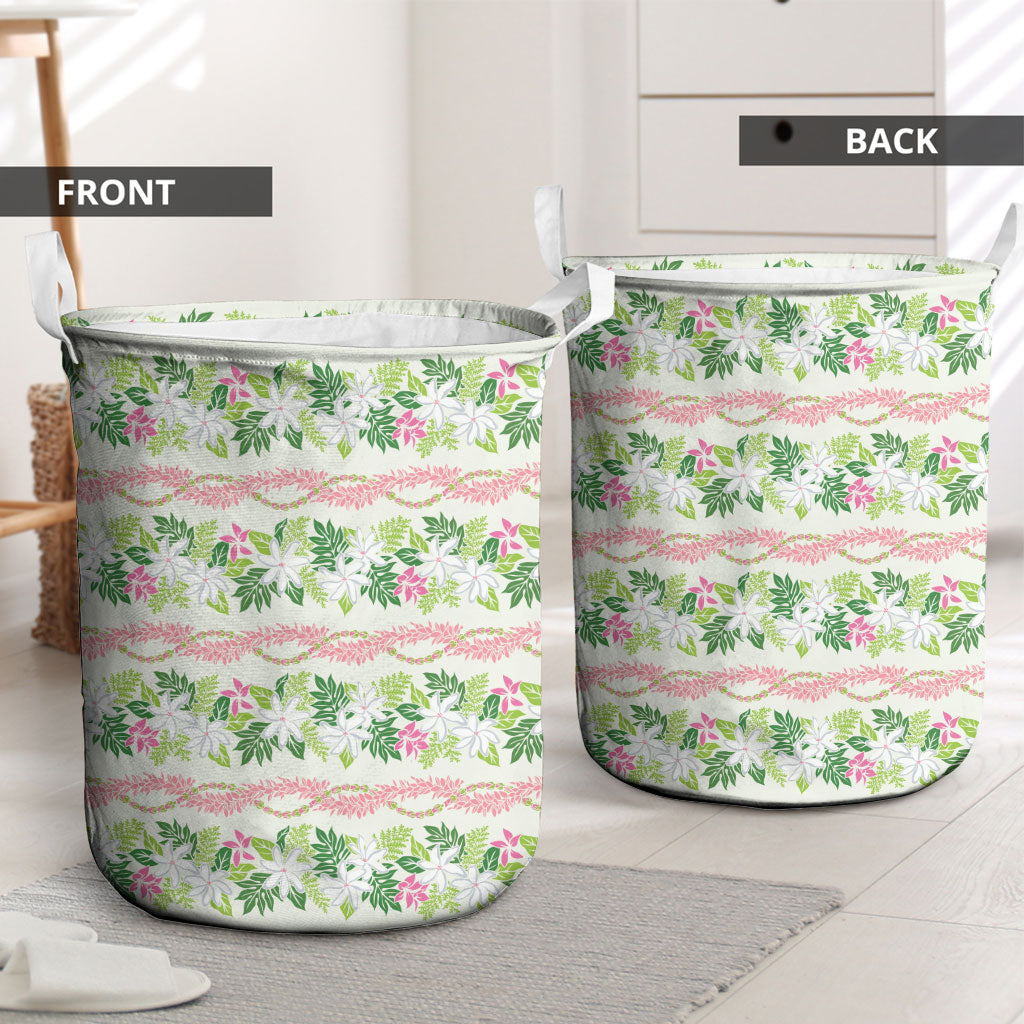 Monstera Tiare Plumeria Lei Pattern Laundry Basket Green Version LT01 - Polynesian Pride
