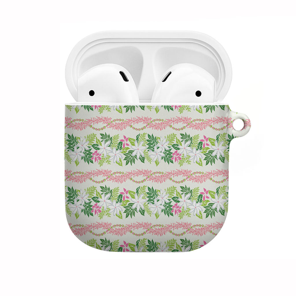 Monstera Tiare Plumeria Lei Pattern AirPods Case Green Version