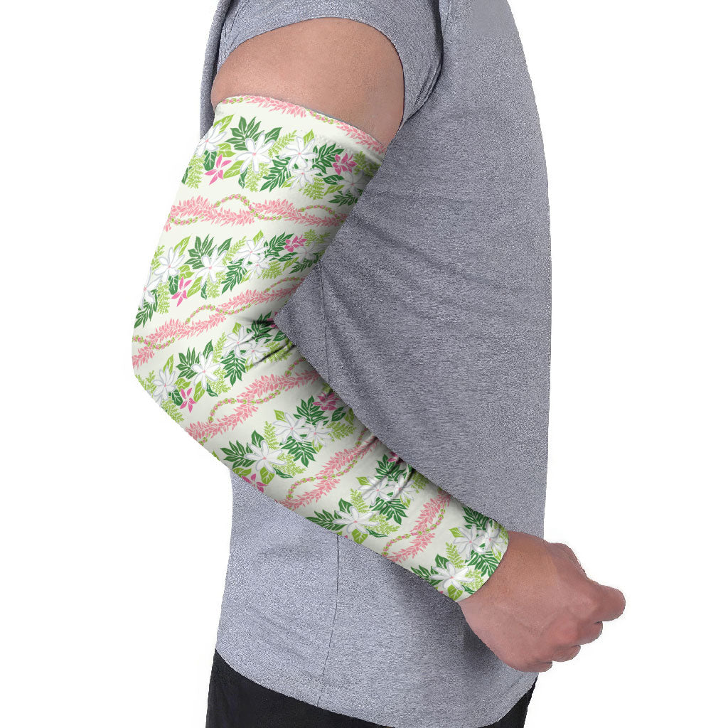 Monstera Tiare Plumeria Lei Pattern Arm Sleeves Green Version LT01 - Polynesian Pride