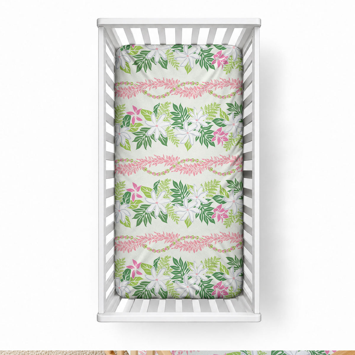 Monstera Tiare Plumeria Lei Pattern Baby Bed Cover Green Version LT01 28 × 52 in Green - Polynesian Pride