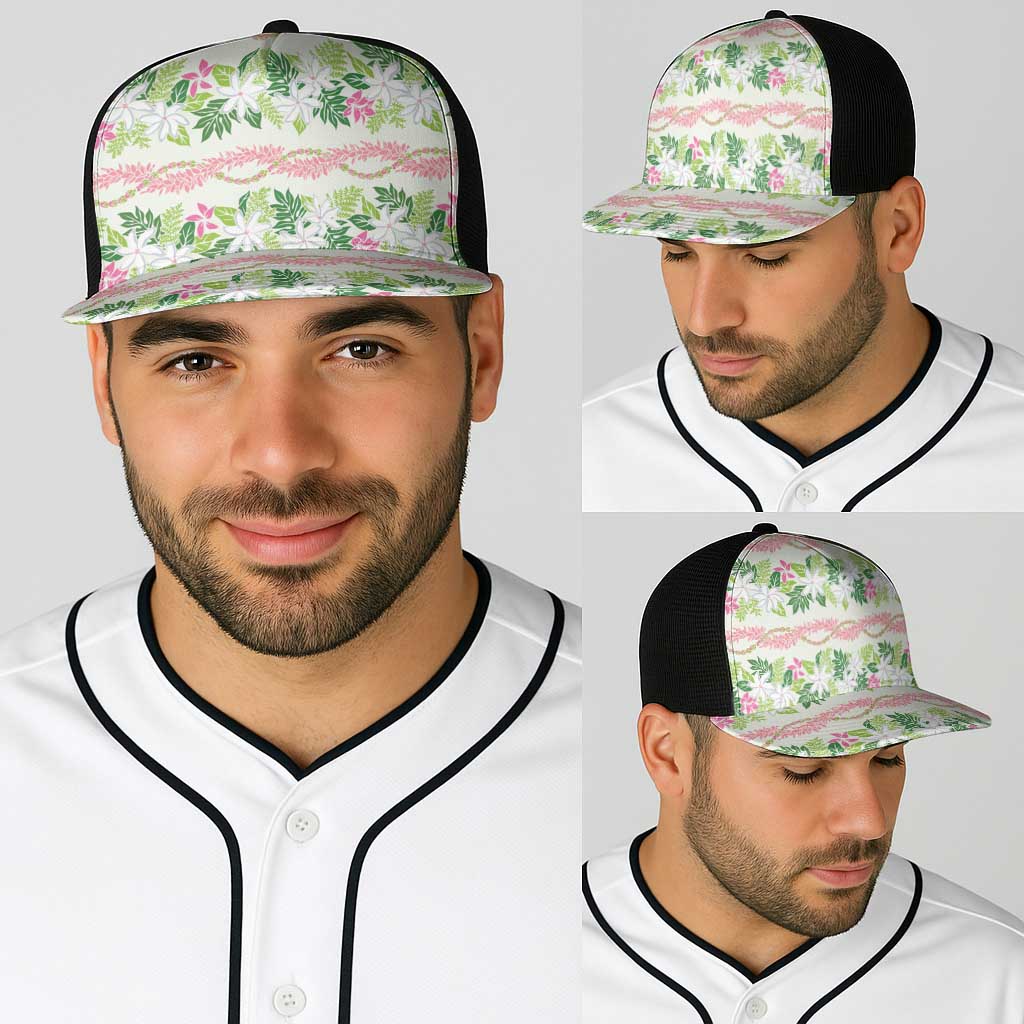 Monstera Tiare Plumeria Lei Pattern Baseball Net Cap Green Version LT01 - Polynesian Pride