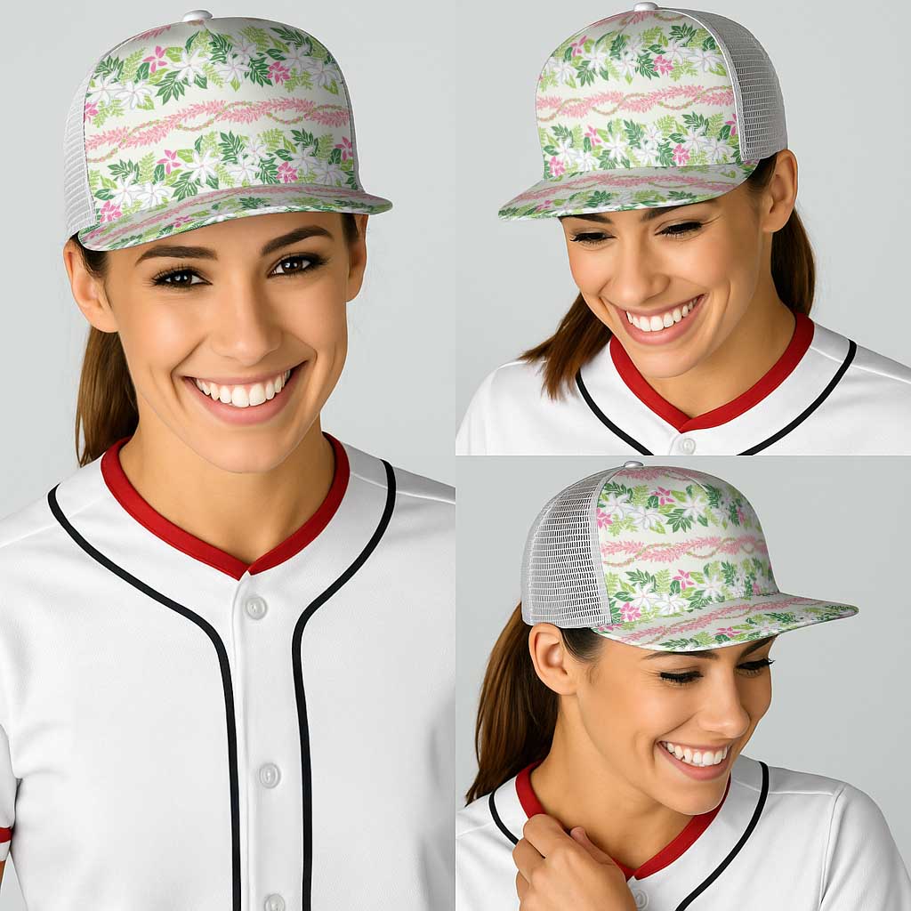 Monstera Tiare Plumeria Lei Pattern Baseball Net Cap Green Version LT01 - Polynesian Pride