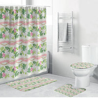 Monstera Tiare Plumeria Lei Pattern Bathroom Set Green Version LT01 Bathroom Set (4 pcs) Green - Polynesian Pride