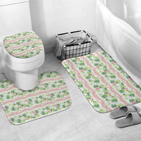Monstera Tiare Plumeria Lei Pattern Bathroom Set Green Version LT01 Mat Set Only (3 pcs) One Size Green - Polynesian Pride