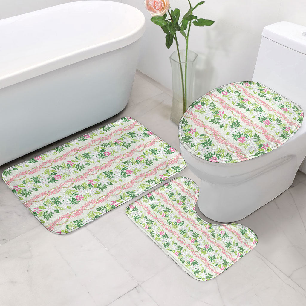 Monstera Tiare Plumeria Lei Pattern Bathroom Set Green Version LT01 - Polynesian Pride