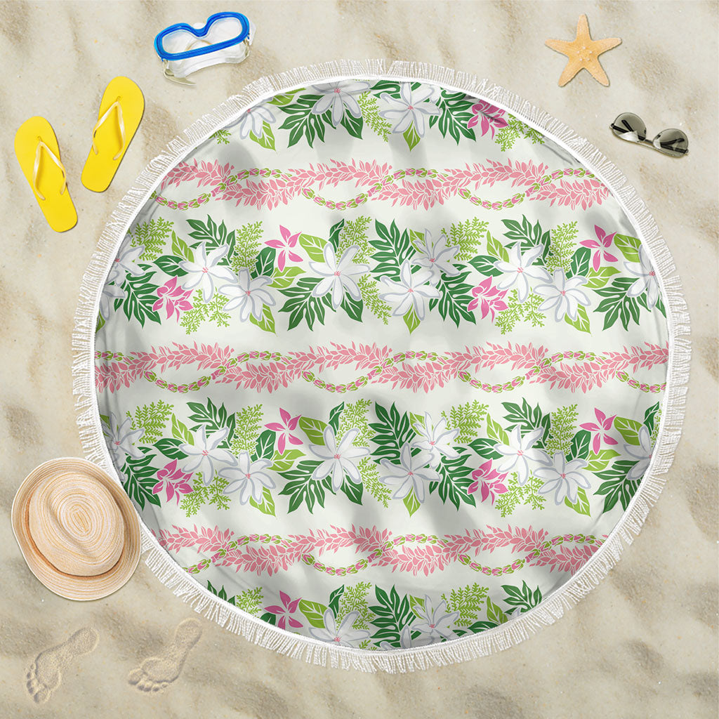 Monstera Tiare Plumeria Lei Pattern Beach Blanket Green Version LT01 One Size 150cm Green - Polynesian Pride