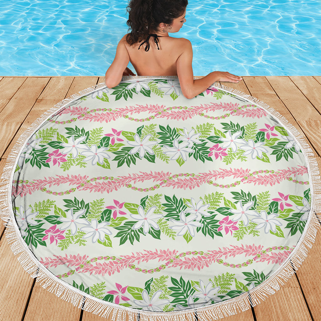 Monstera Tiare Plumeria Lei Pattern Beach Blanket Green Version LT01 - Polynesian Pride