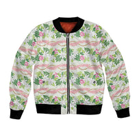 Monstera Tiare Plumeria Lei Pattern Bomber Jacket Green Version LT01 Unisex Green - Polynesian Pride