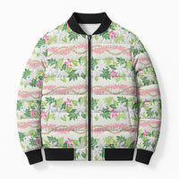 Monstera Tiare Plumeria Lei Pattern Bomber Puffer Jacket Green Version