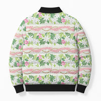 Monstera Tiare Plumeria Lei Pattern Bomber Puffer Jacket Green Version