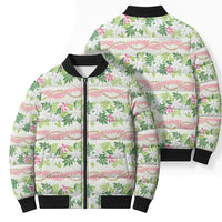 Monstera Tiare Plumeria Lei Pattern Bomber Puffer Jacket Green Version
