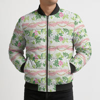 Monstera Tiare Plumeria Lei Pattern Bomber Puffer Jacket Green Version
