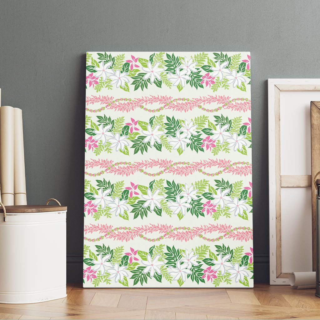 Monstera Tiare Plumeria Lei Pattern Canvas Wall Art Green Version LT01 - Polynesian Pride