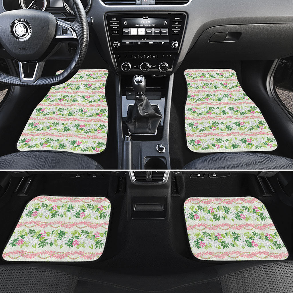 Monstera Tiare Plumeria Lei Pattern Car Mats Green Version LT01 Set 4pcs Green - Polynesian Pride