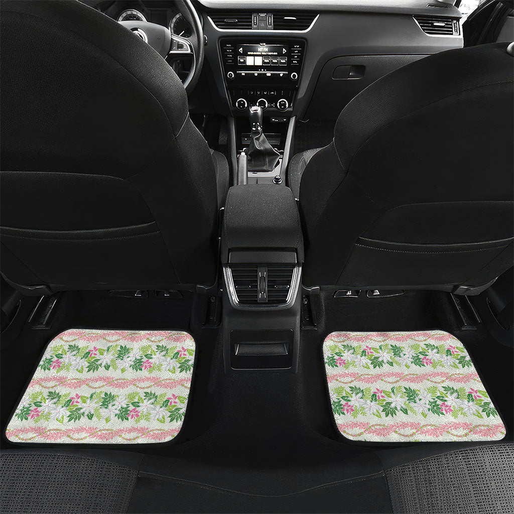 Monstera Tiare Plumeria Lei Pattern Car Mats Green Version LT01 Set 2pcs - Back Green - Polynesian Pride