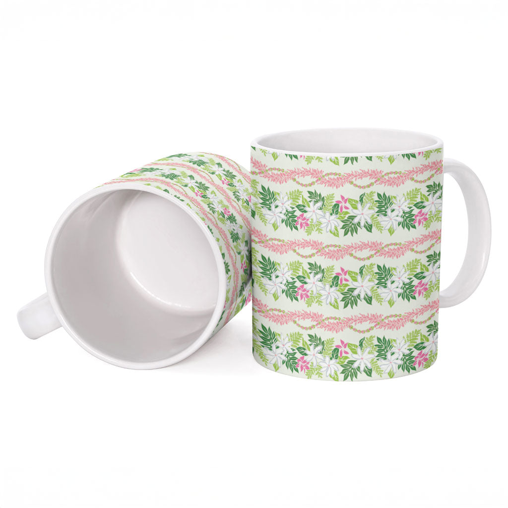 Monstera Tiare Plumeria Lei Pattern Ceramic Mug Green Version LT01 - Polynesian Pride