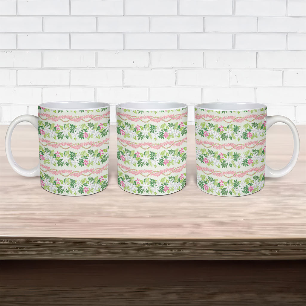 Monstera Tiare Plumeria Lei Pattern Ceramic Mug Green Version LT01 - Polynesian Pride