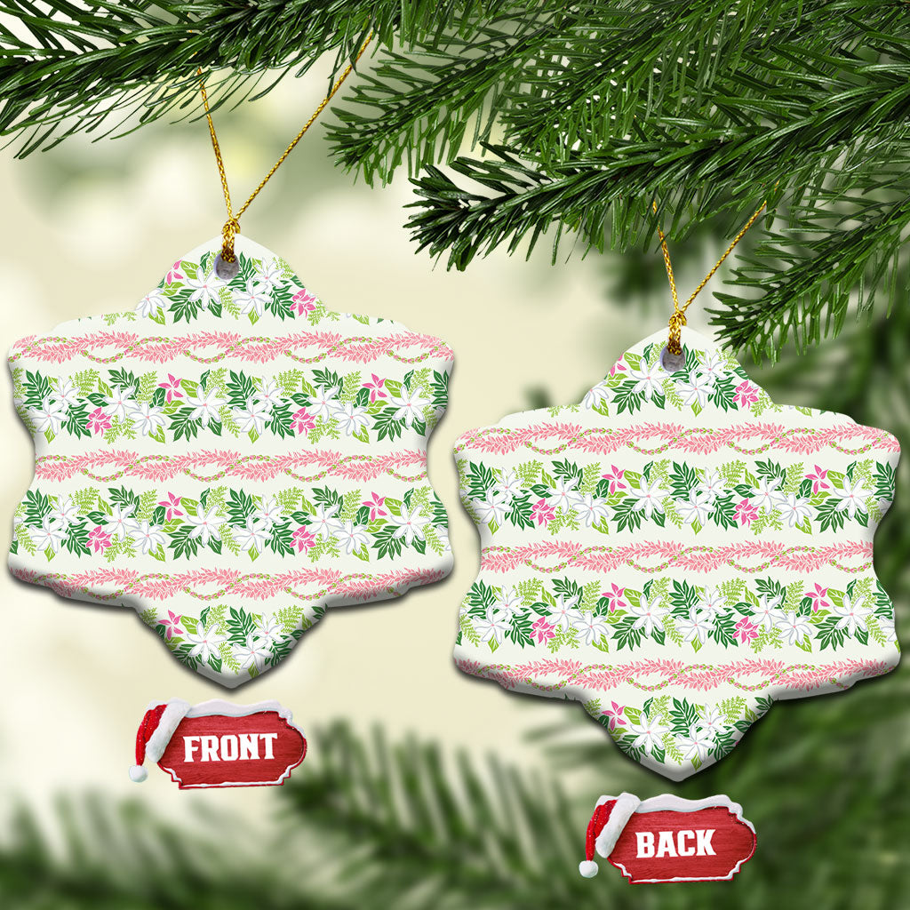 Monstera Tiare Plumeria Lei Pattern Ceramic Ornament Green Version LT01 Snow Flake Green - Polynesian Pride